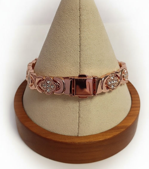 Beautiful Vintage Rose Gold Tone Magnetic Bracelet with Crystal Links
