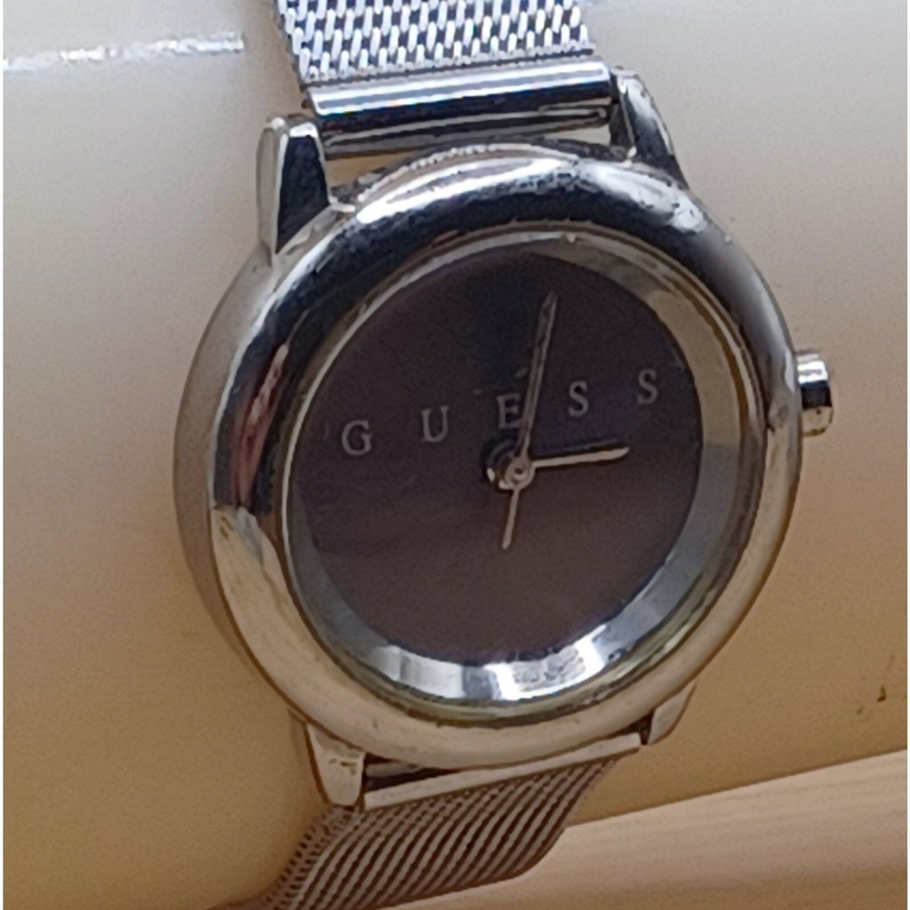 GUESS Women's Blue Face "WORKING" Watch Silver Tone Mesh