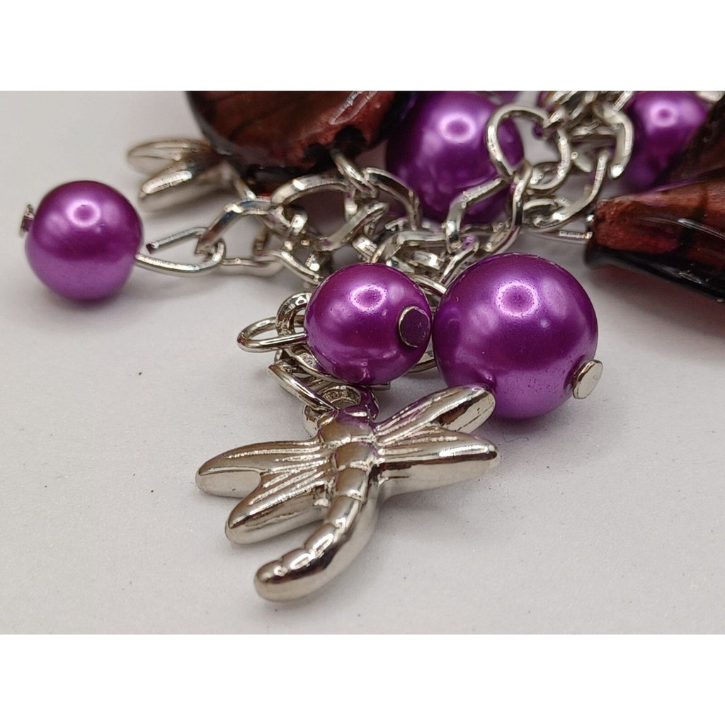 Vintage Purple Twist Beads Dragonfly Fairy Charm Bracelet