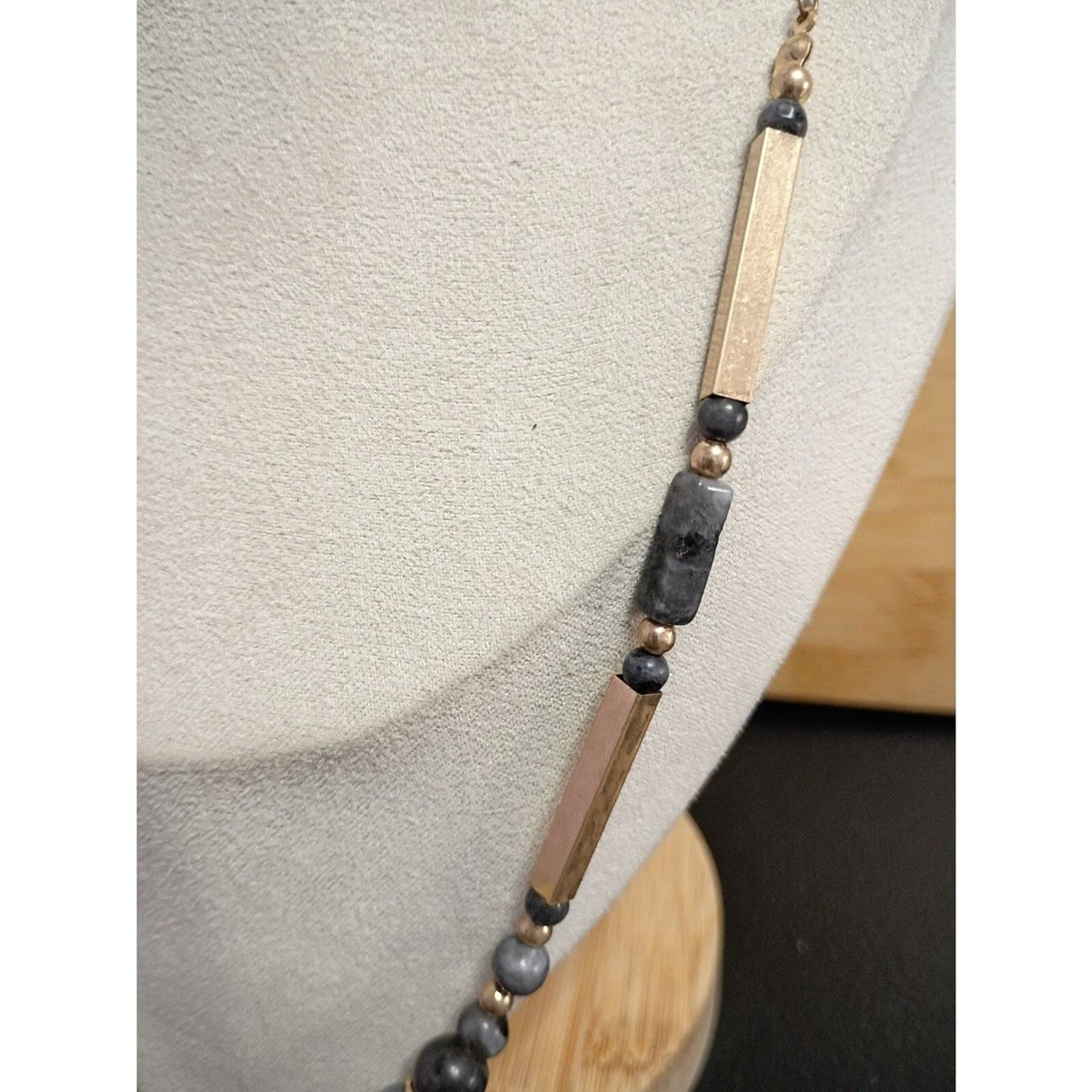 Vintage Semi Precious Labradorite Beaded Necklace 32 Inch