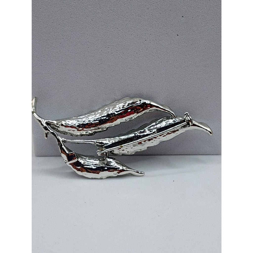 Vintage Nature Pin Brooch Silver Toned Textured Leave Design