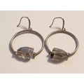 Vintage Classic Large Smoky Crystal Silver Toned Swing Hoop Earrings