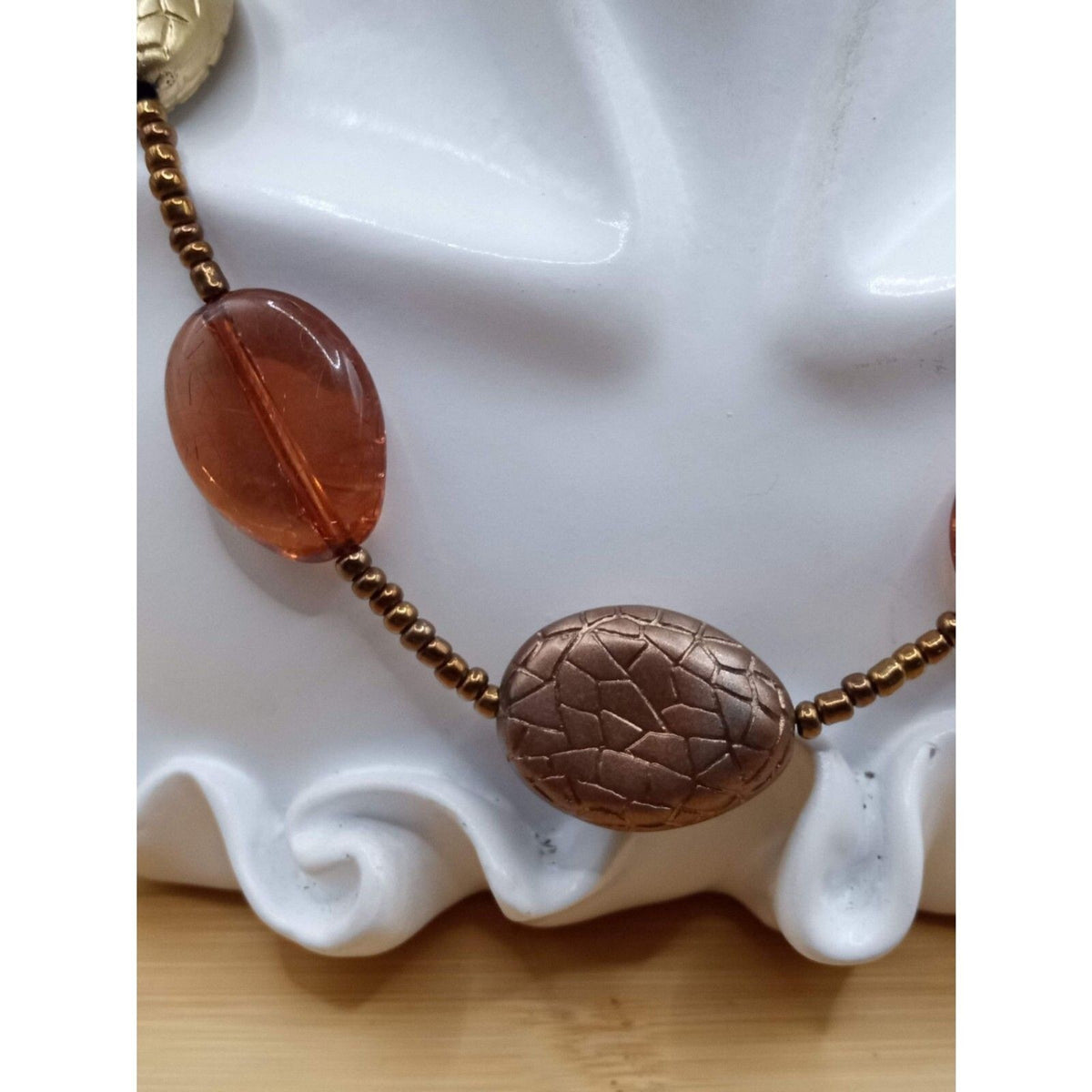Vintage Lucite Oval Beads Seed Beads Metallic Shade Necklace