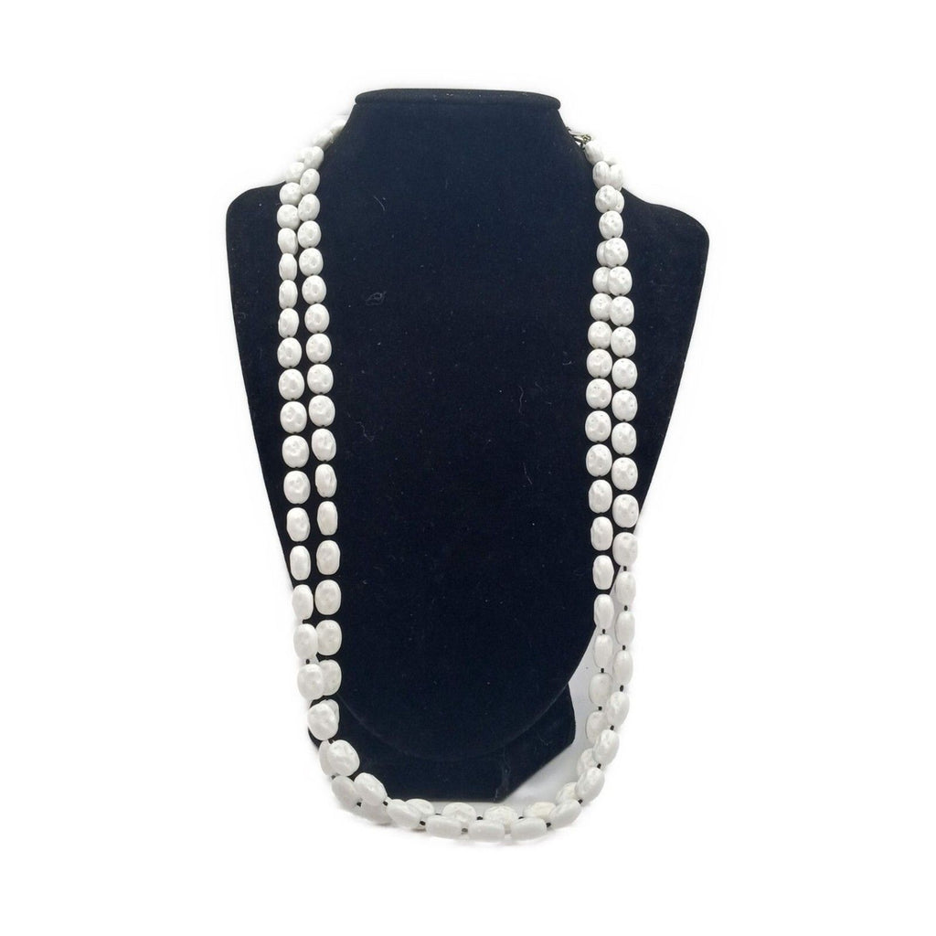 Vintage Sarah Coventry GB White Long Knotted Beaded Necklace