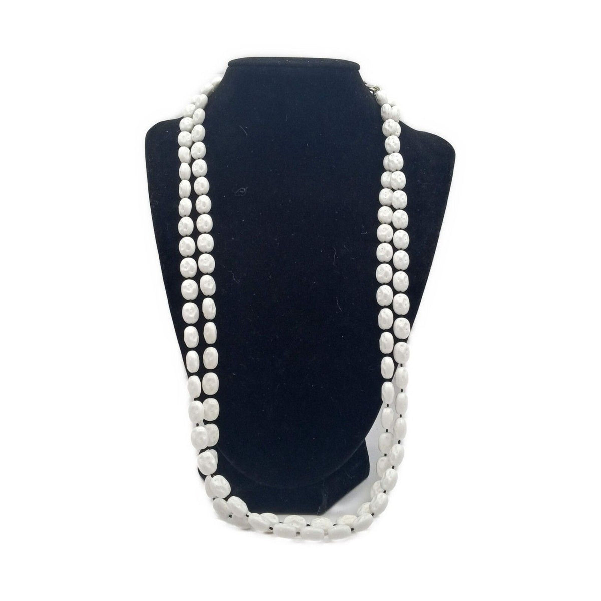 Vintage Sarah Coventry GB White Long Knotted Beaded Necklace
