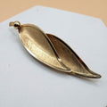 Vintage Long Gold Tone Double Leaf Art Deco Style Brooch Pin