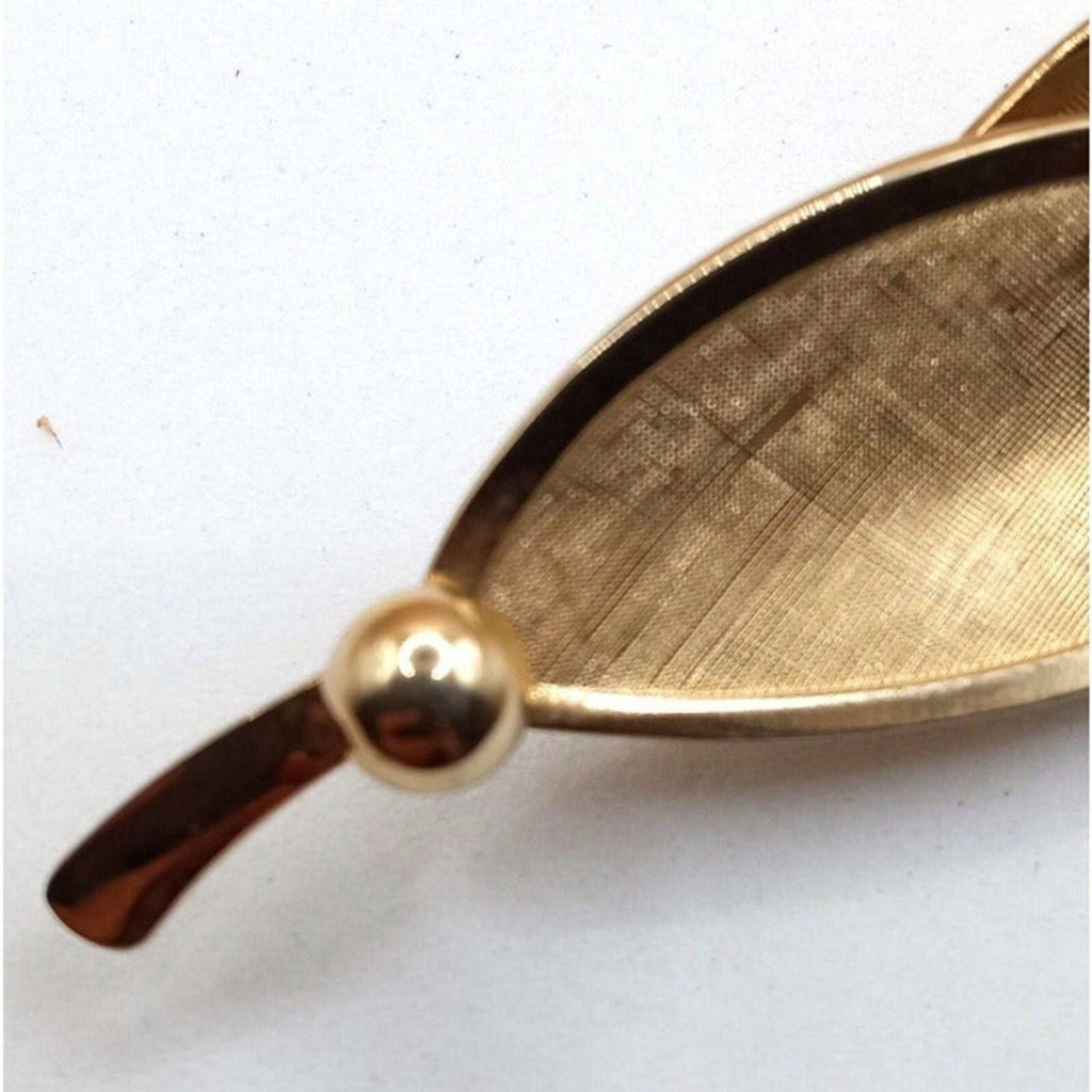 Vintage Long Gold Tone Double Leaf Art Deco Style Brooch Pin