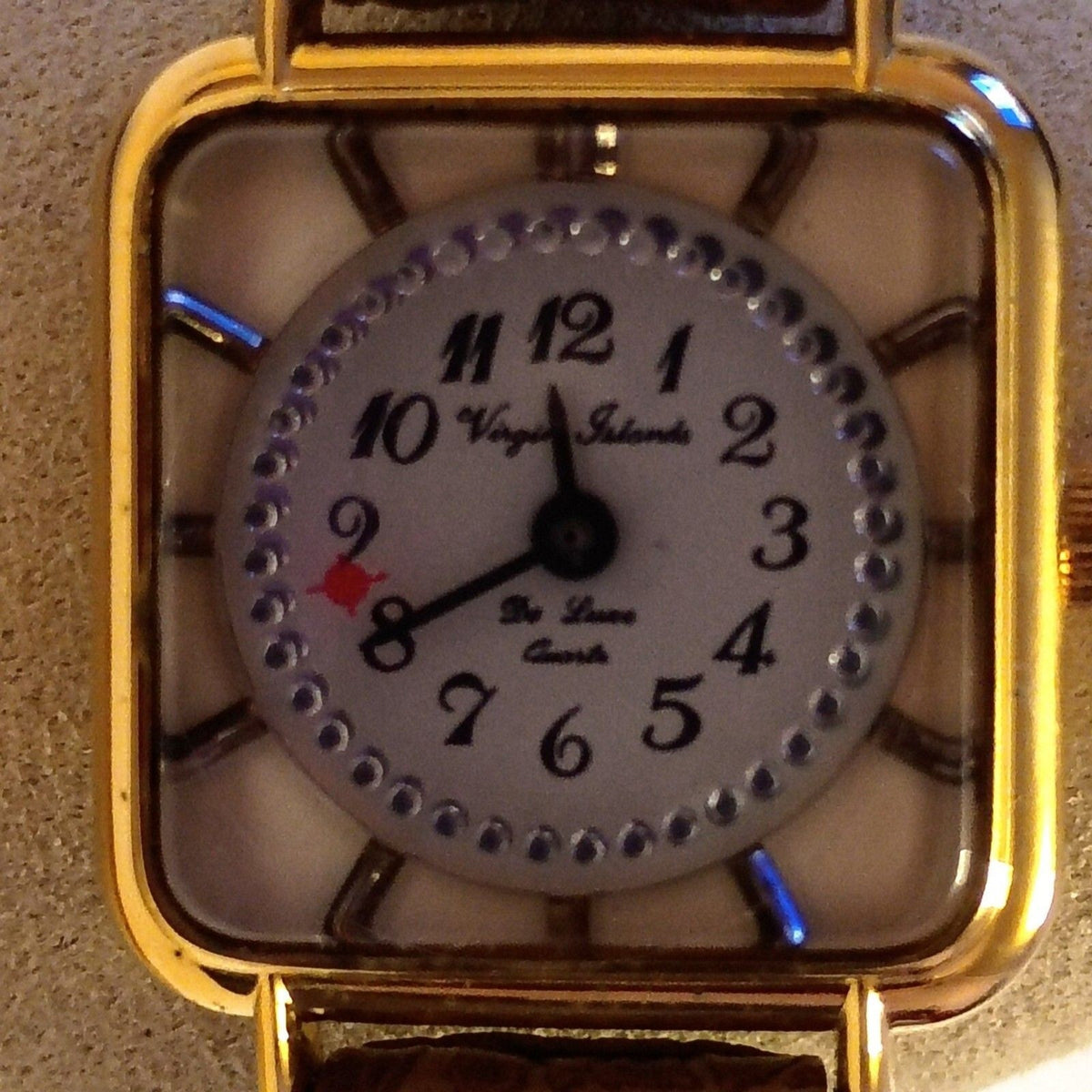 Virgin Islands De Luxe Classic Dial Gold-Tone Square Case Dancing Wristwatch