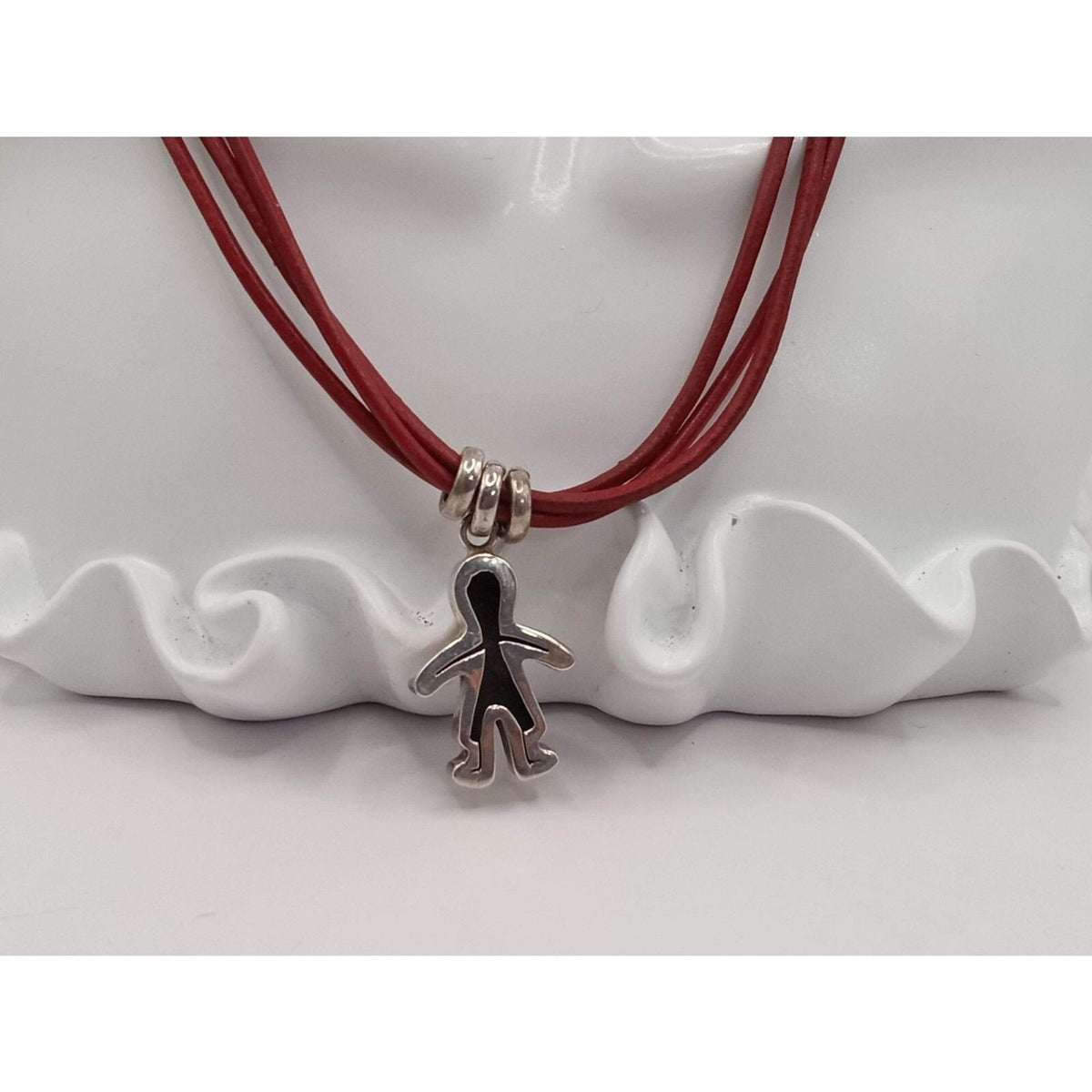 Sterling Silver Nicholas Boy Pendant on Red Leather Toggle Necklace