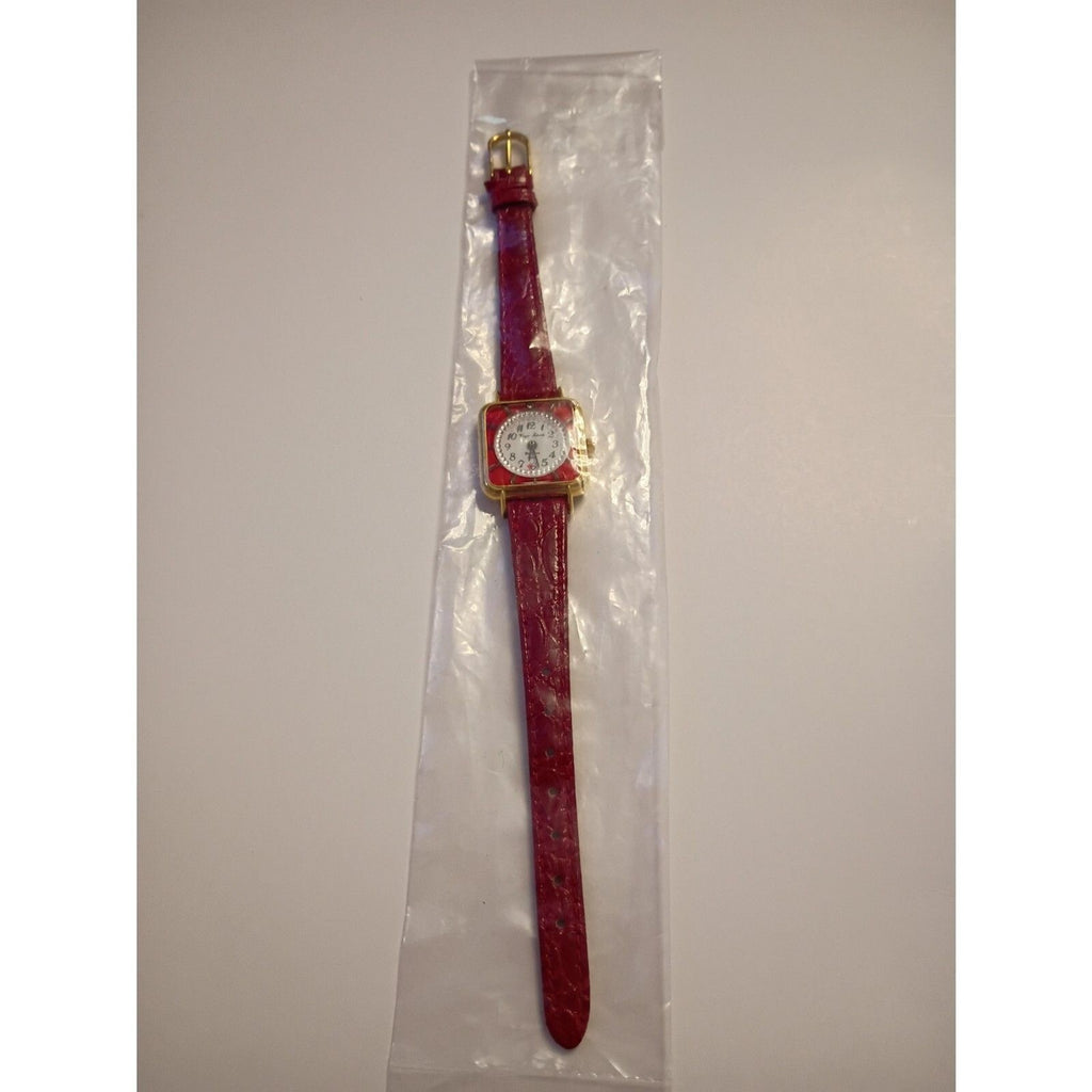 Virgin Islands De Luxe Bold Red Dial Gold-Tone Square Case Dancing Wristwatch