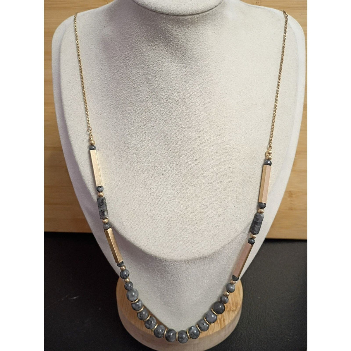 Vintage Semi Precious Labradorite Beaded Necklace 32 Inch
