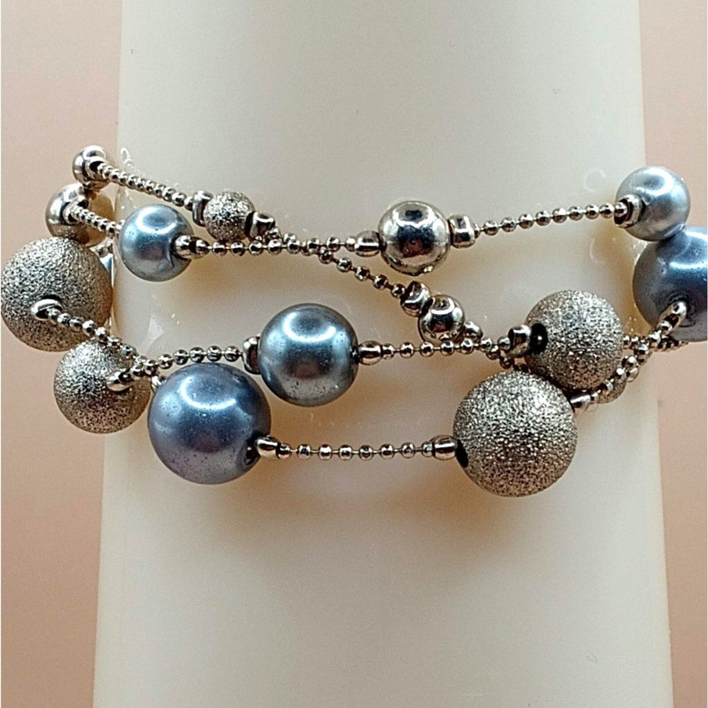 Vintage Triple Strand Silver and Gold Tone Beaded Bracelet
