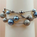 Vintage Triple Strand Silver and Gold Tone Beaded Bracelet