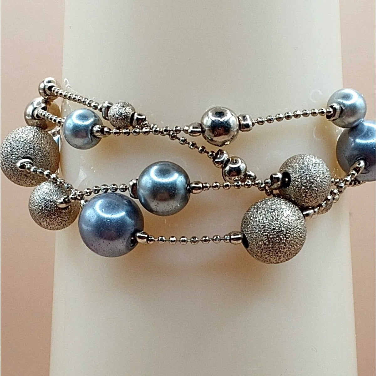Vintage Triple Strand Silver and Gold Tone Beaded Bracelet