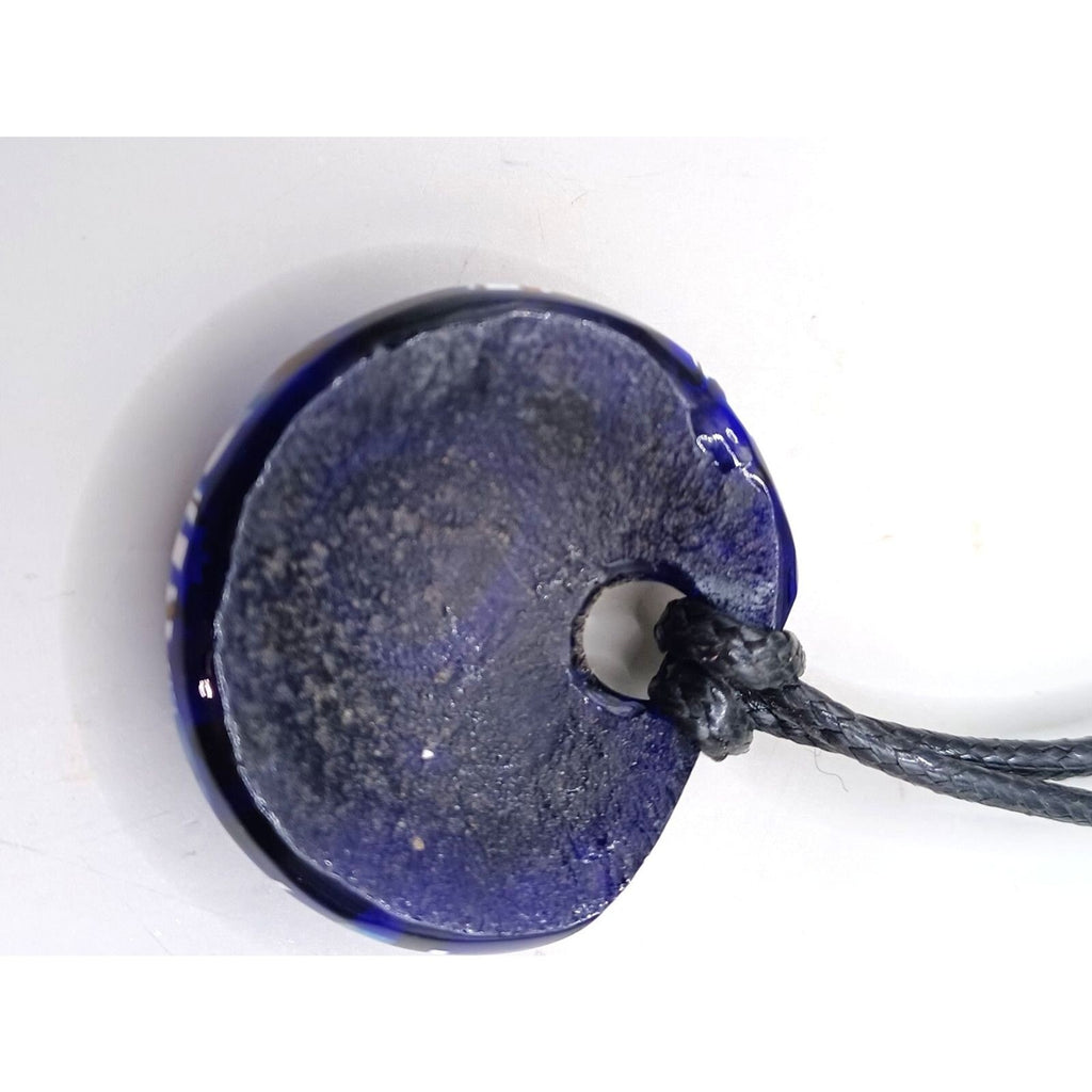 Vintage Murano Pretty Round Pendant Necklace, Navy Blue, Lavender Millefiori