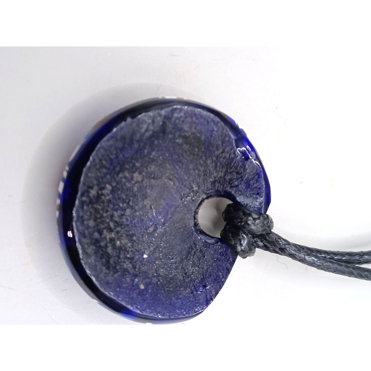 Vintage Murano Pretty Round Pendant Necklace, Navy Blue, Lavender Millefiori