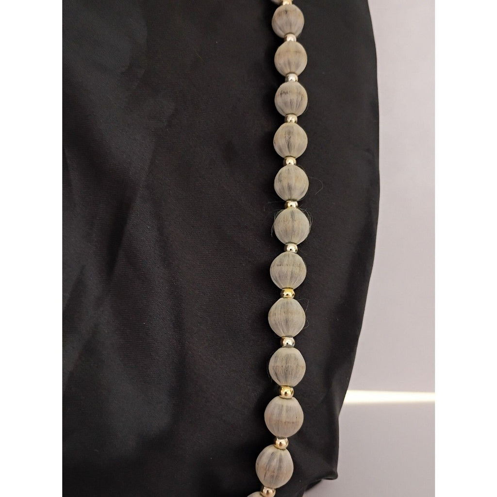 Matinee Necklace of Gray Satin Silk Thread Wrapped beads