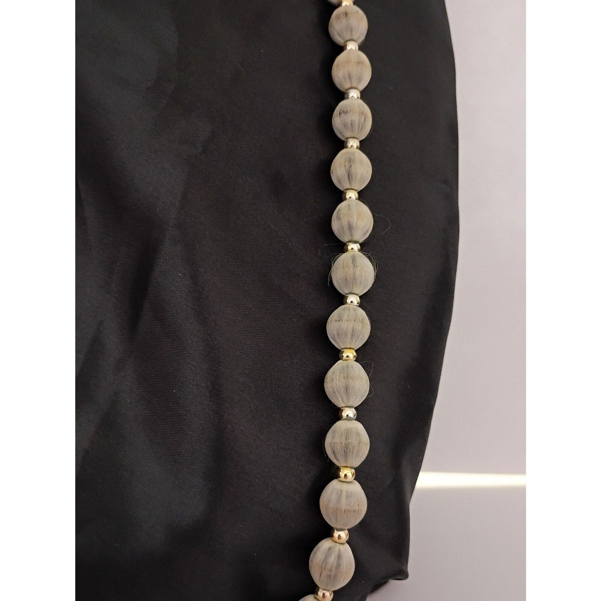 Matinee Necklace of Gray Satin Silk Thread Wrapped beads