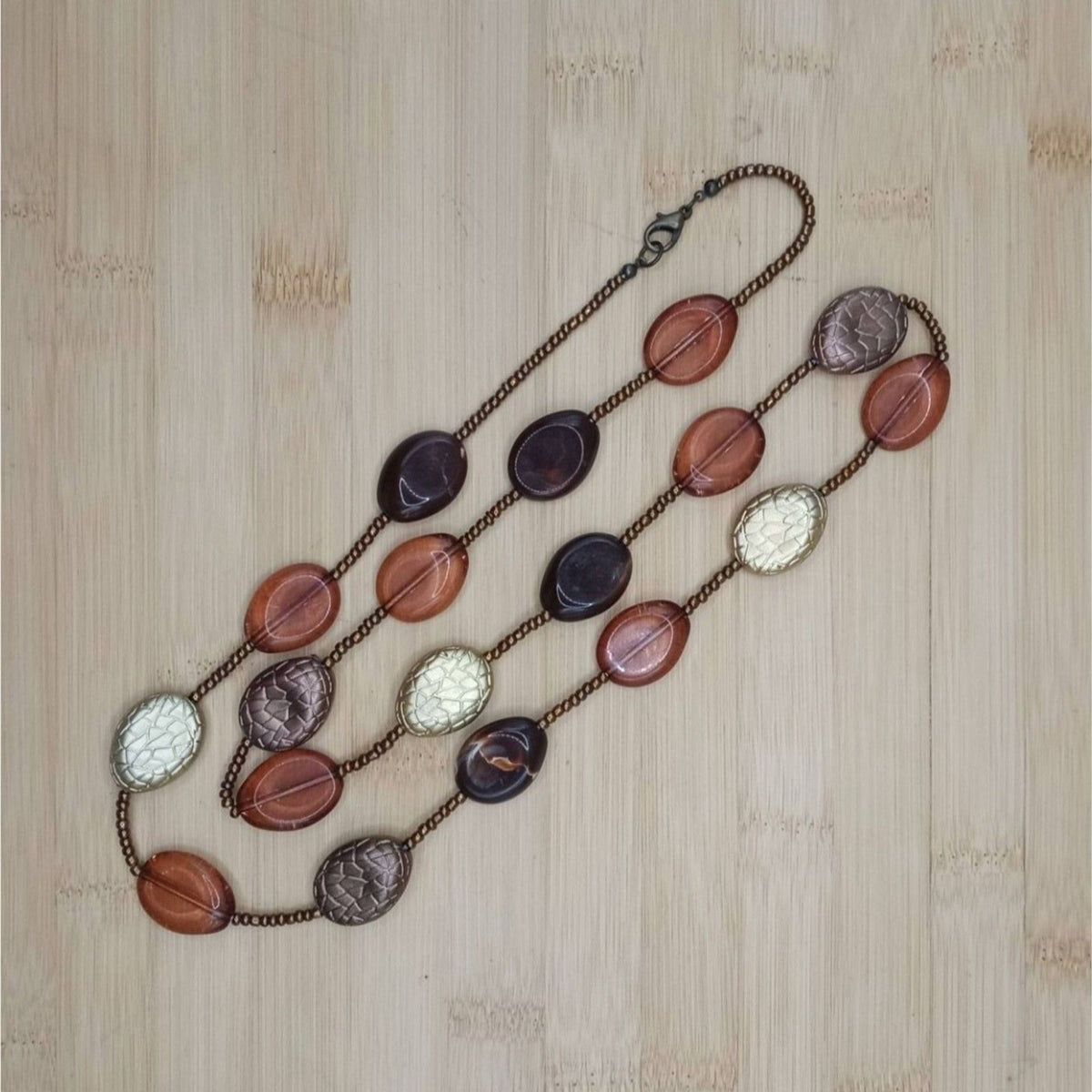 Vintage Lucite Oval Beads Seed Beads Metallic Shade Necklace
