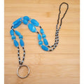 VTG Ice Blue Lucite Funky Beaded Lanyard Black Seed Beads