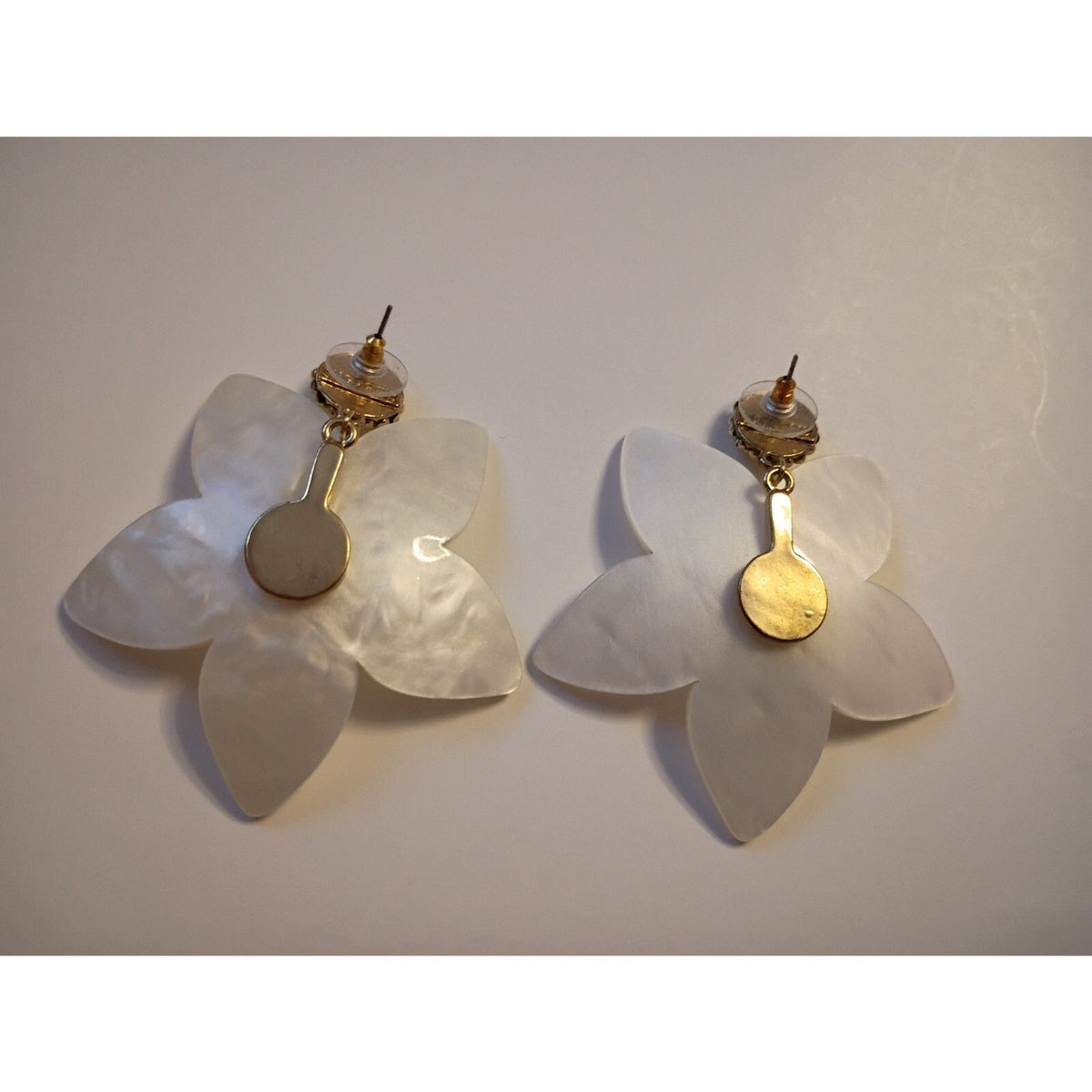 Vintage Sugarfix Floral Faux Mother of Pearl Gold Accent Dangle Earrings
