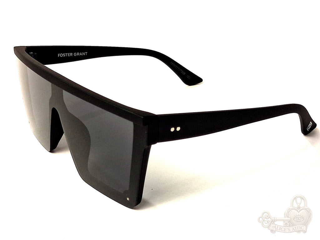 Foster Grant Flat Top Shield Sunglasses Matte Black Oversized Unisex Eyewear - Image 1