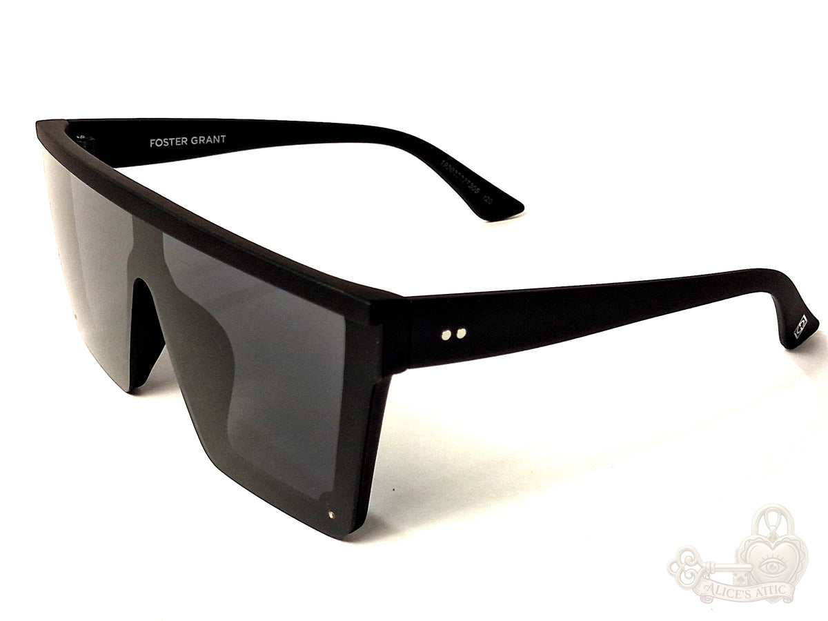 Foster Grant Flat Top Shield Sunglasses Matte Black Oversized Unisex Eyewear - Image 1