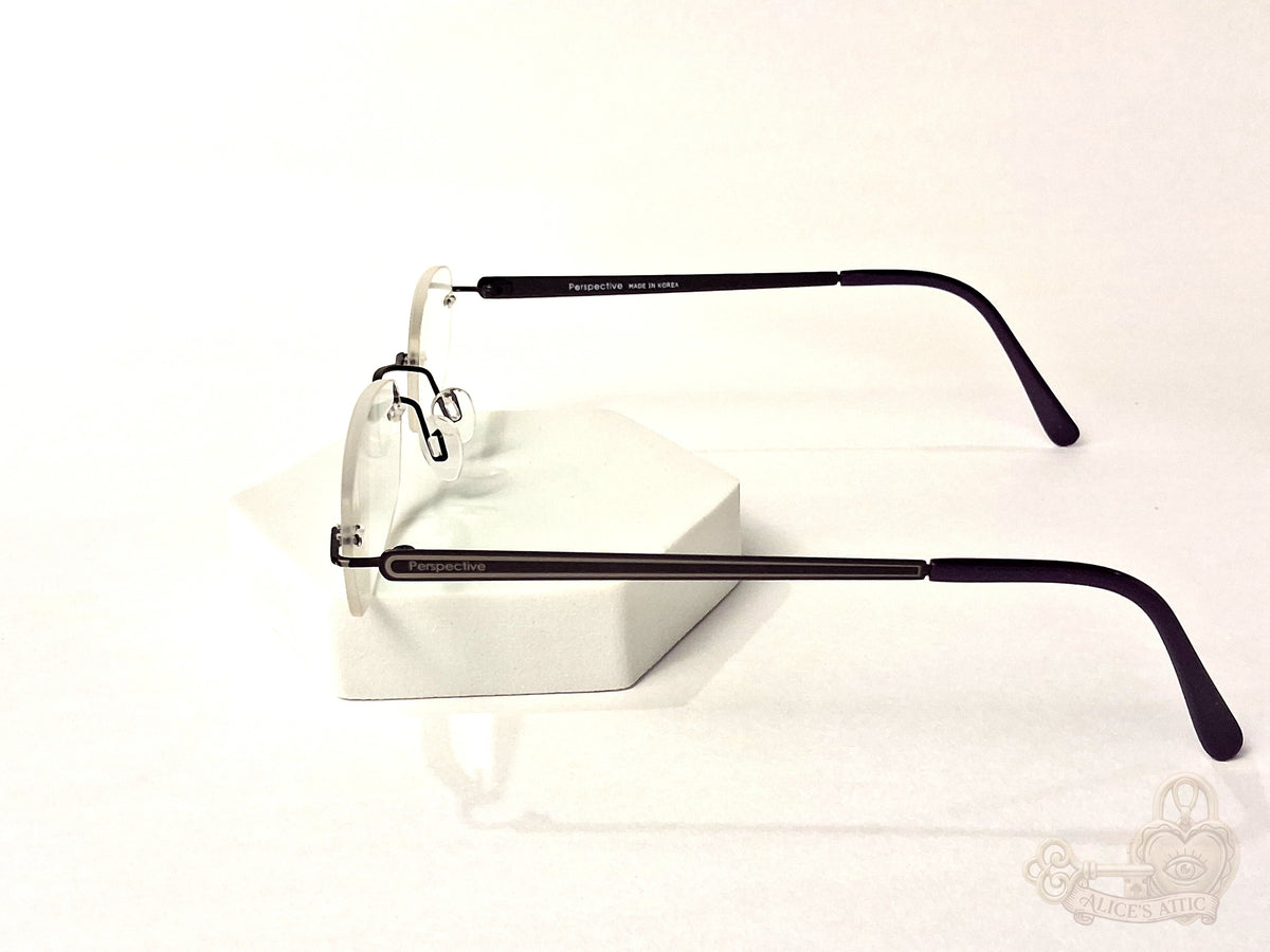 Götti Perspective Rimless Eyeglasses Black Metal Korea Violet Optical Frames - Image 3