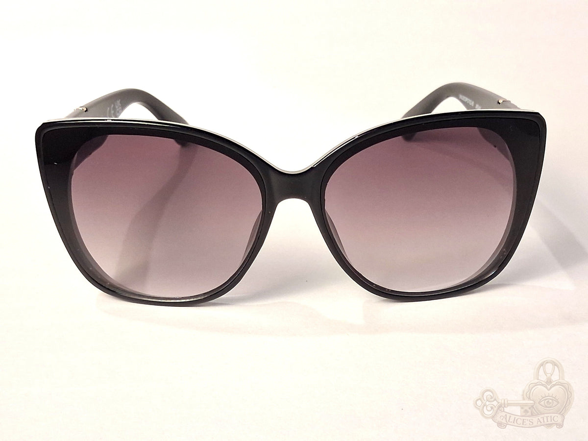 Jessica Simpson Black Cat Eye Sunglasses Quilted Gold Temples - Image 10