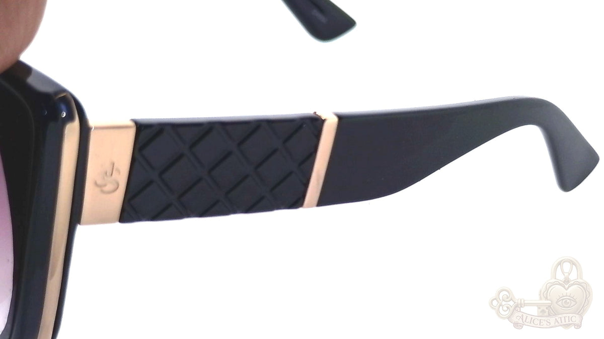 Jessica Simpson Black Cat Eye Sunglasses Quilted Gold Temples - Image 5