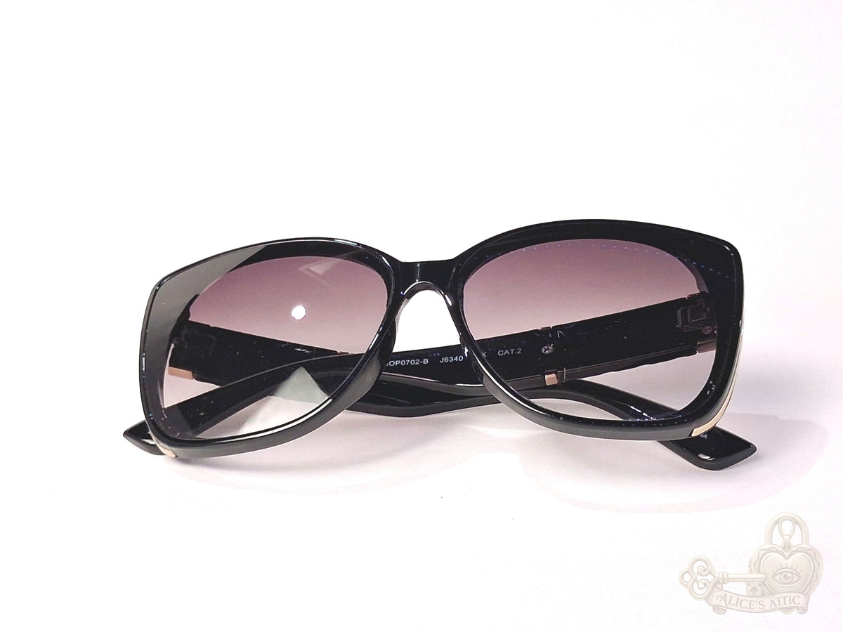 Jessica Simpson Black Cat Eye Sunglasses Quilted Gold Temples - Image 8