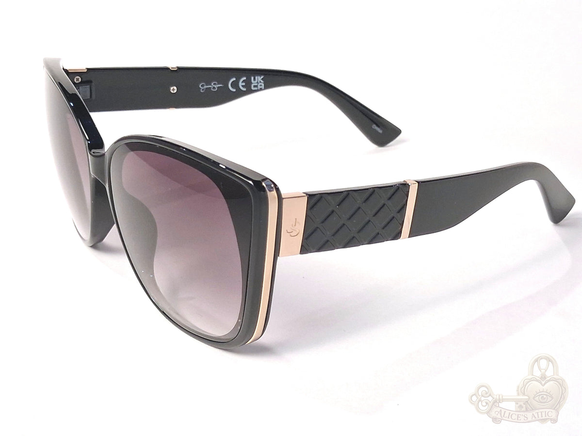 Jessica Simpson Black Cat Eye Sunglasses Quilted Gold Temples - Image 9