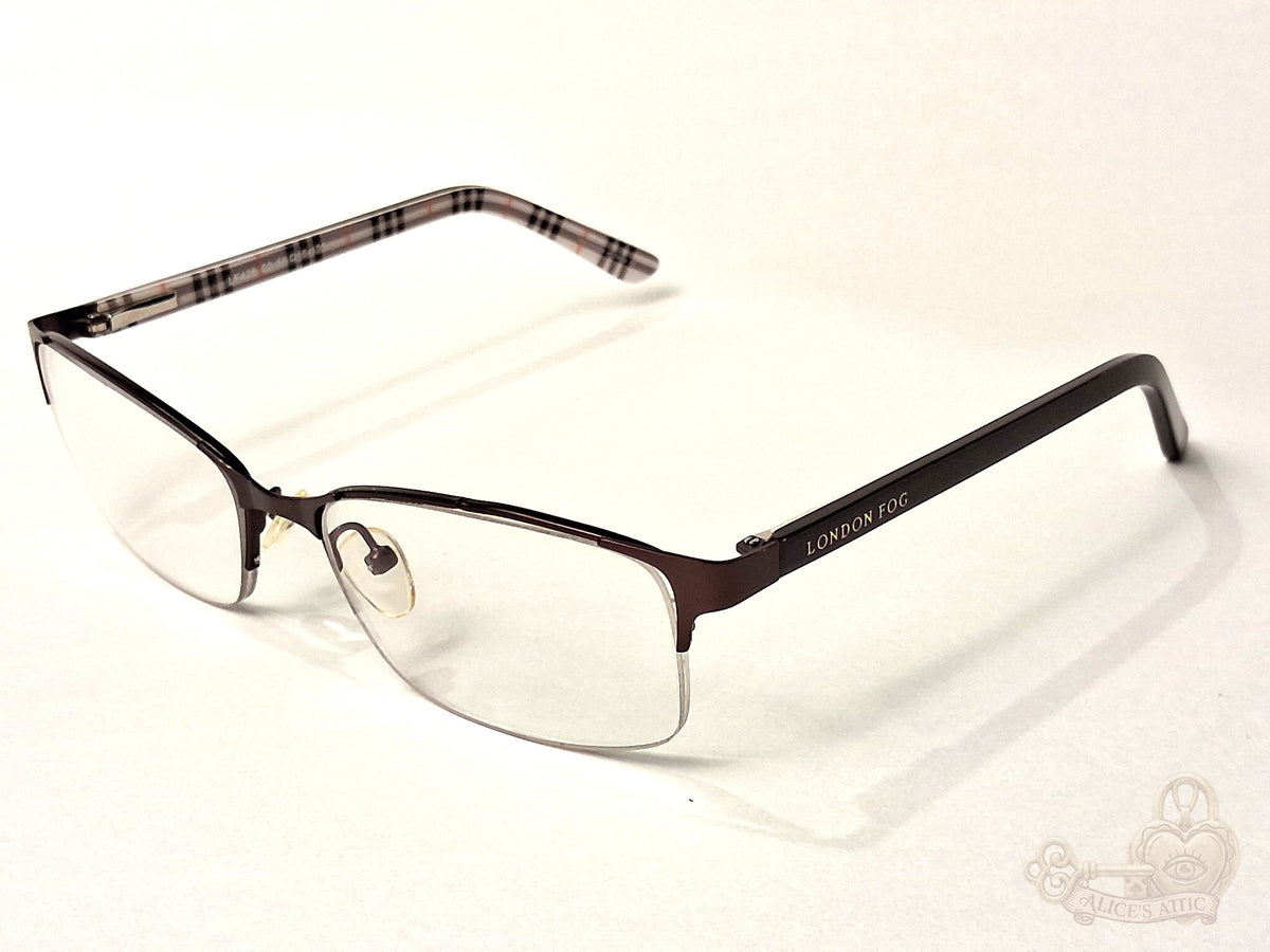 London Fog Semi-Rimless Rectangular Eyeglass Brown Plaid Designer Optical Frames - Image 2