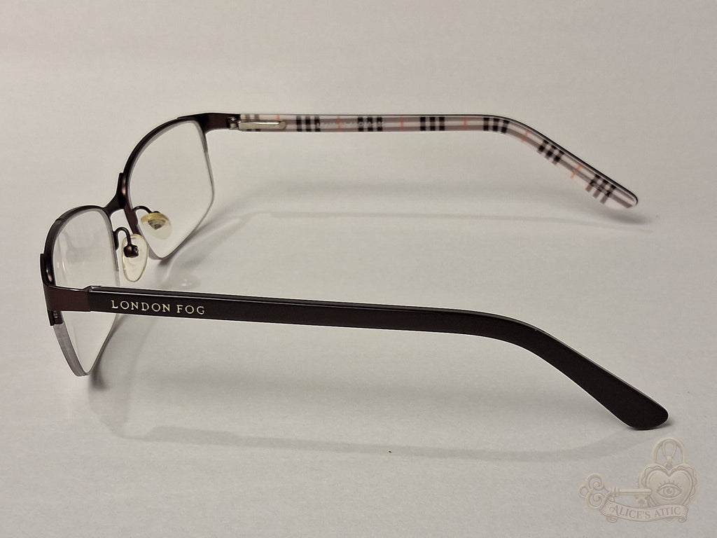 London Fog Semi-Rimless Rectangular Eyeglass Brown Plaid Designer Optical Frames - Image 3