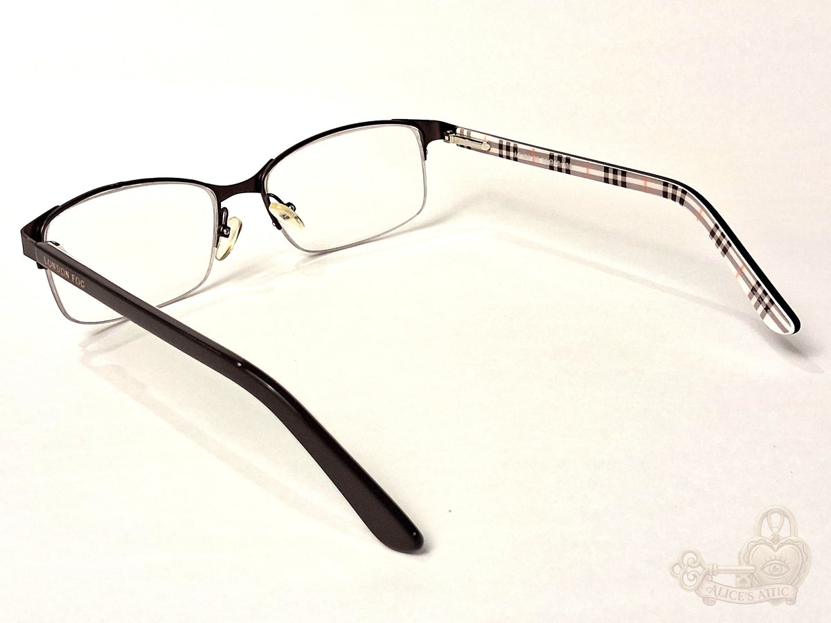 London Fog Semi-Rimless Rectangular Eyeglass Brown Plaid Designer Optical Frames - Image 4