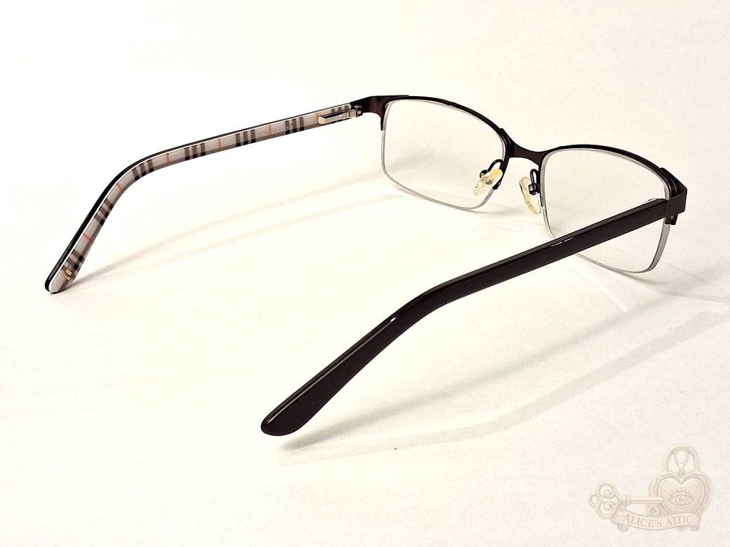 London Fog Semi-Rimless Rectangular Eyeglass Brown Plaid Designer Optical Frames - Image 6