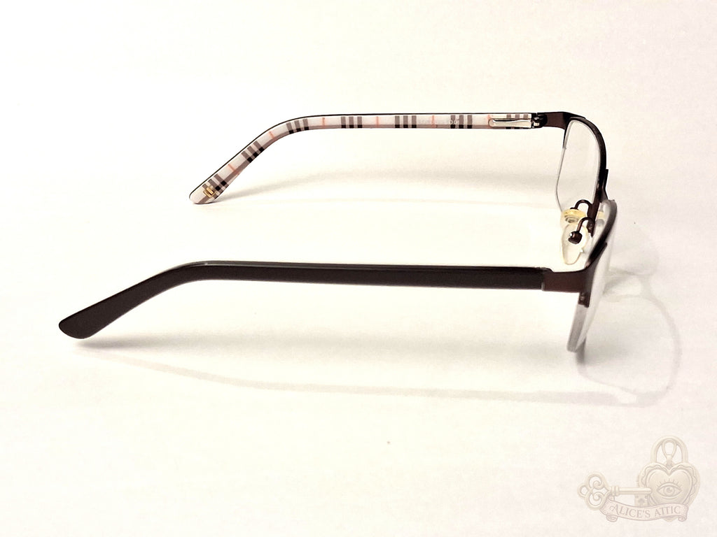 London Fog Semi-Rimless Rectangular Eyeglass Brown Plaid Designer Optical Frames - Image 7