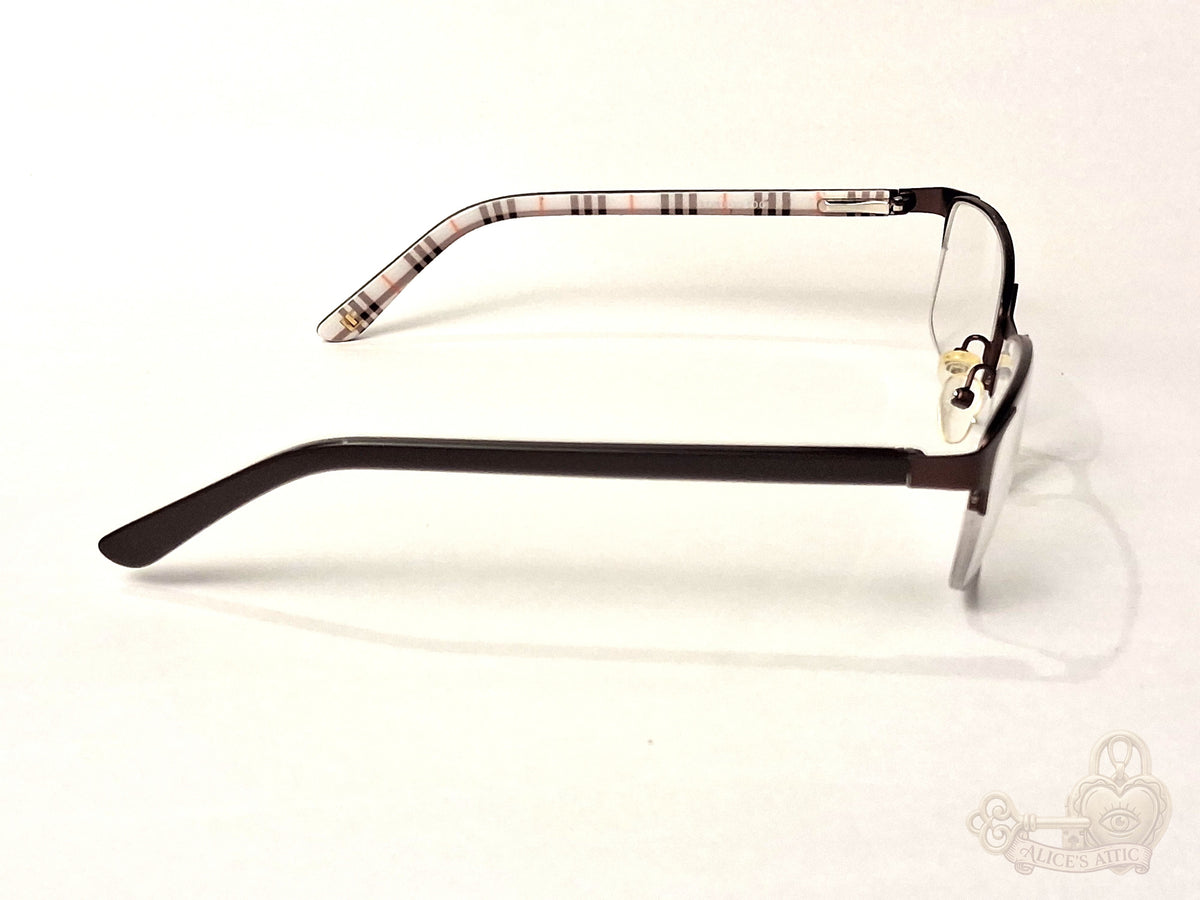 London Fog Semi-Rimless Rectangular Eyeglass Brown Plaid Designer Optical Frames - Image 7
