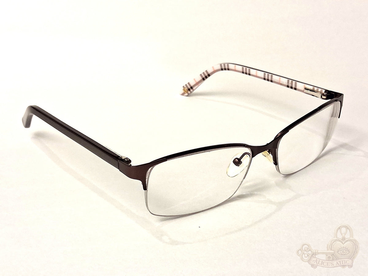 London Fog Semi-Rimless Rectangular Eyeglass Brown Plaid Designer Optical Frames - Image 8