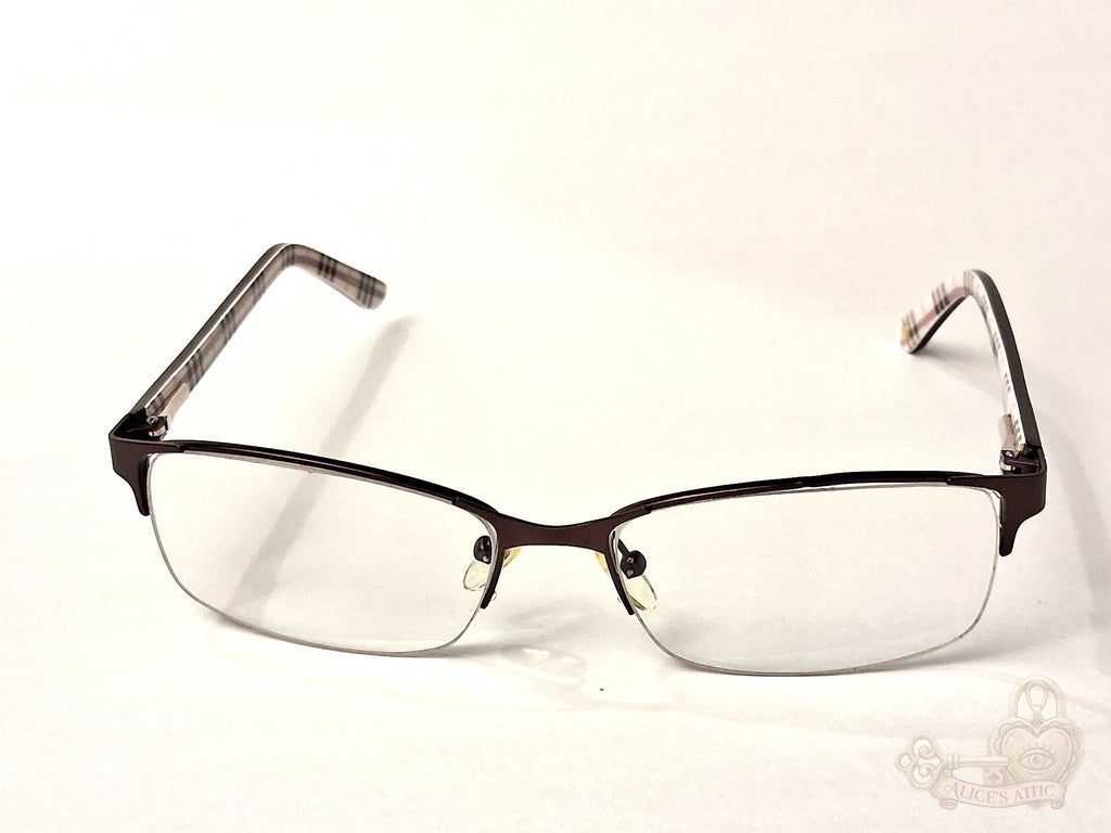 London Fog Semi-Rimless Rectangular Eyeglass Brown Plaid Designer Optical Frames - Image 9