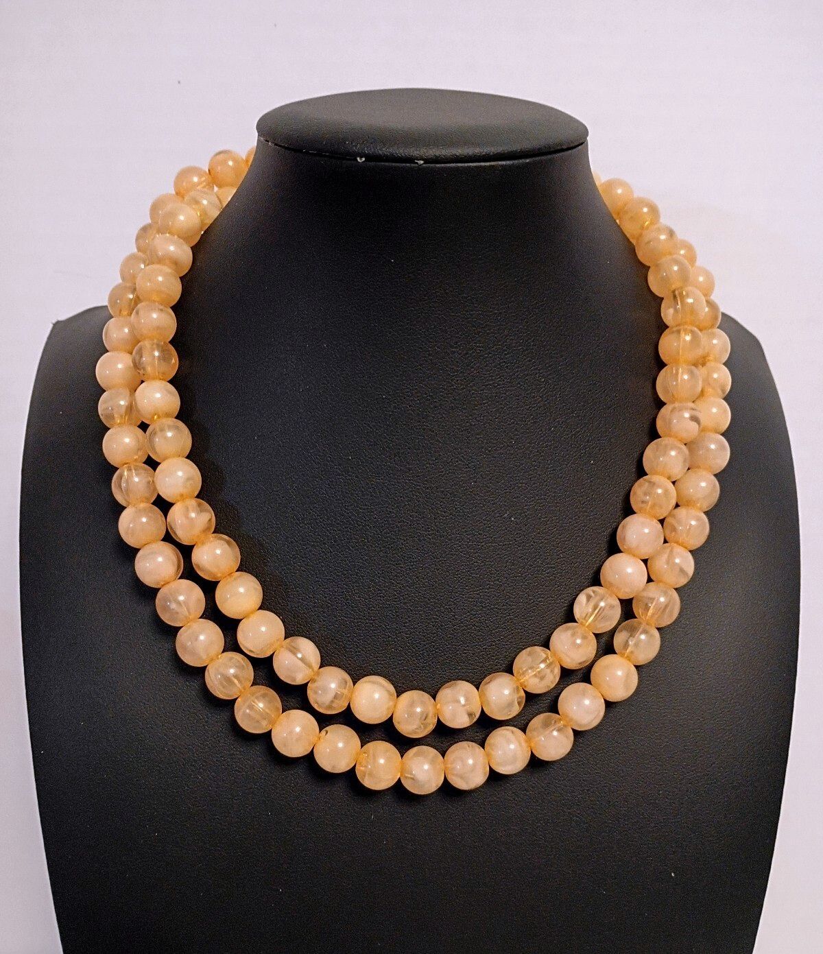 Vintage Peach Faux Pearl Strand Necklace 35 Inch