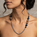 Vintage Rope Chain Necklace Deep Blue Turquoise & Silver Tone Beads