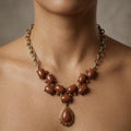 Vintage Bijoux Terner Gold Tone Chain & Brick Red Bead Necklace
