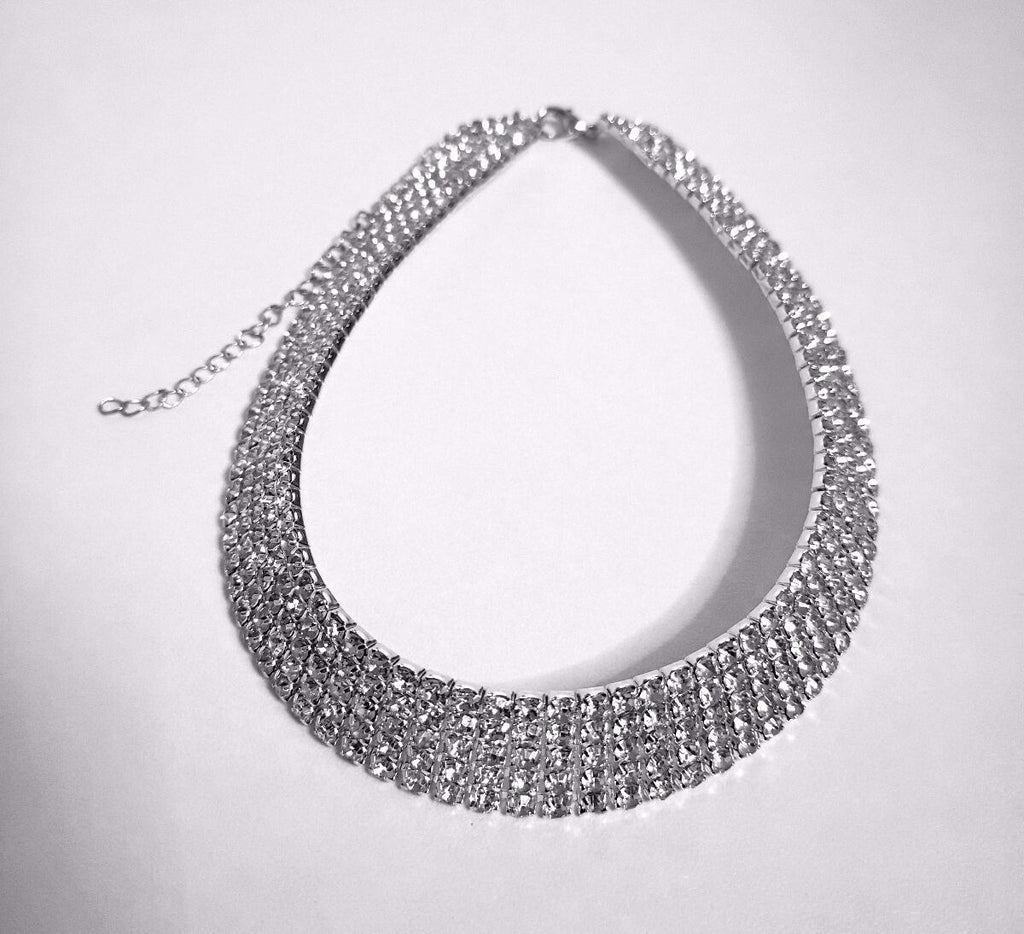 Vintage Glittery Rhinestone Mesh Choker Necklace Fashionable