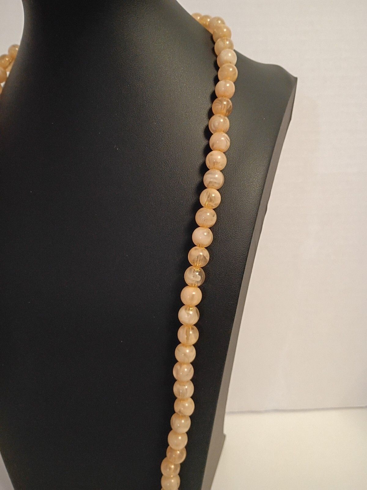 Vintage Peach Faux Pearl Strand Necklace 35 Inch