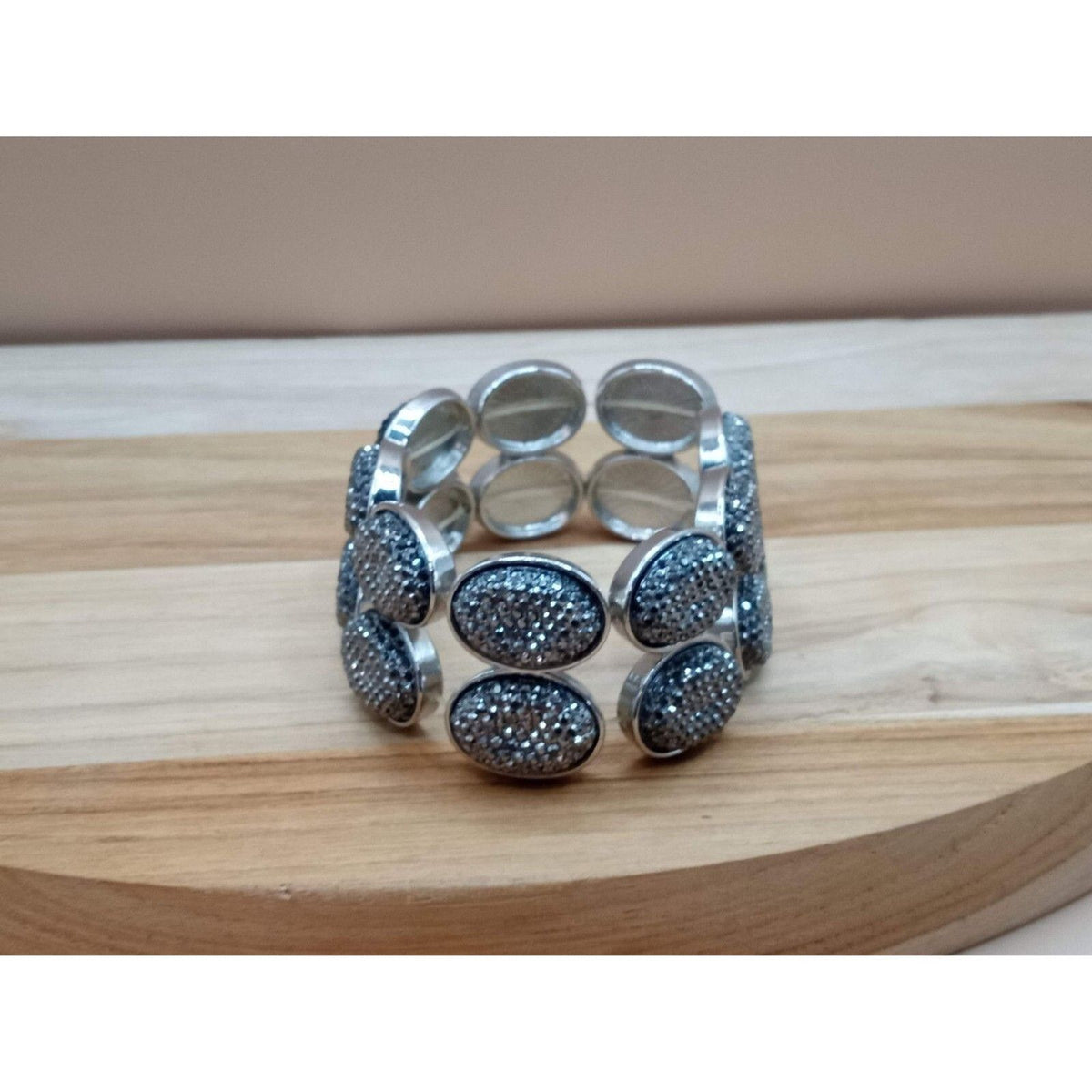 New York & Co. Stretch Bracelet Silver Tone Smoke Rhinestone