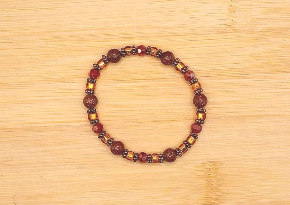 Handmade Orange Red Faceted, Glitter Fancy Glass Beaded Vintage Bracelet