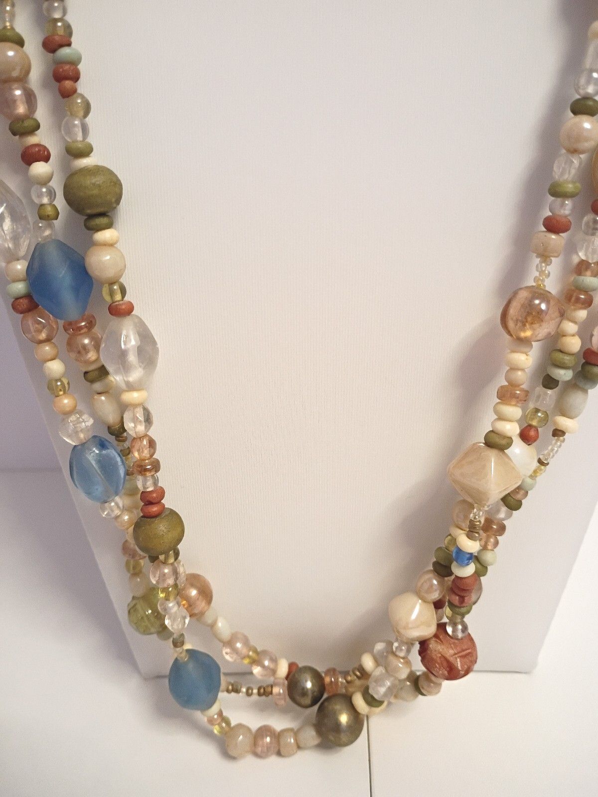 Vintage Beautiful Versatile Necklace, Triple Strand Multi Colors of Glass Beads