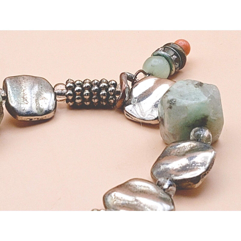 Natural Kiwi Jasper & Silvertone Charm Bracelet Dangle Charm