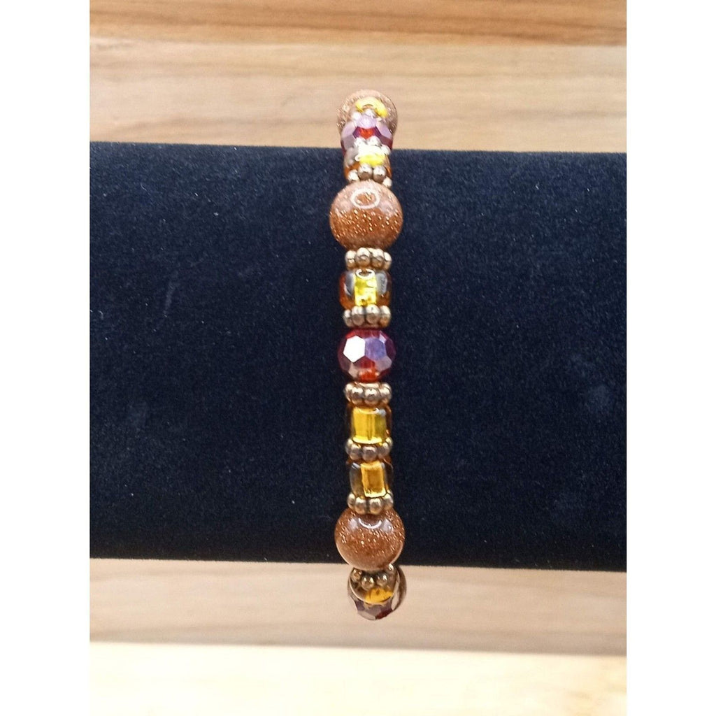 Handmade Orange Red Faceted, Glitter Fancy Glass Beaded Vintage Bracelet